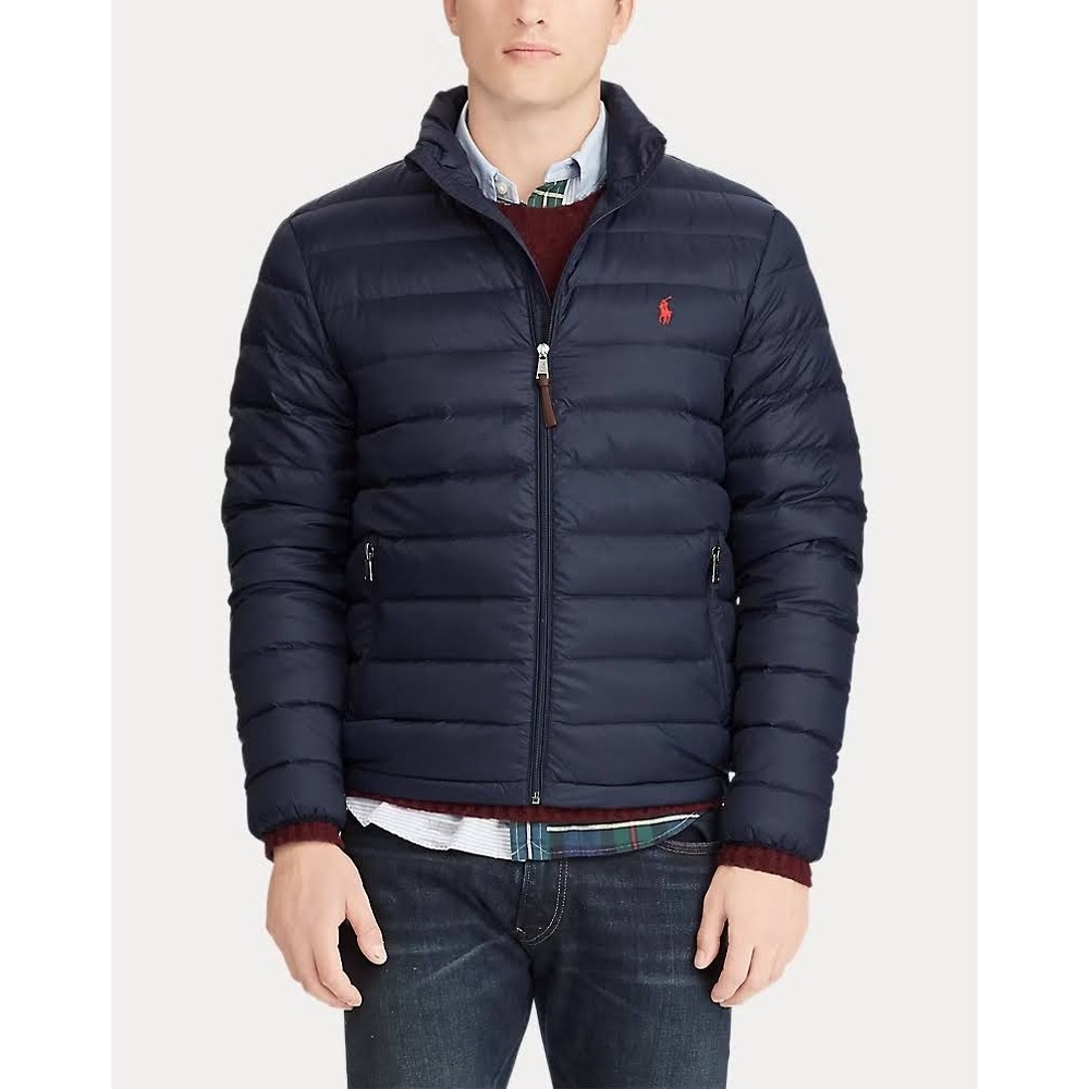Mens Size 1XB Polo Ralph Lauren Quilted Packable Puffer Jacket Navy Red Pony - Picture 1 of 6